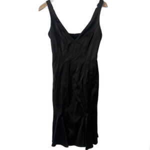 David Meister Black Satin Y2K Deadstock Midi Fitted Sexy Cocktail Dress 2 NWT